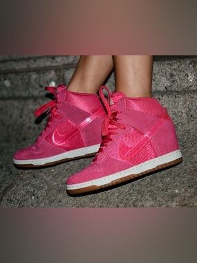 Nike Wmns Dunk Sky Hi Top Pink Wedge Sneakers Trainers